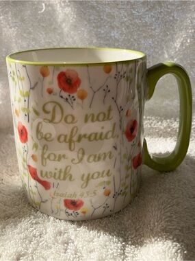 Inspirational Floral Ceramic Mug in Green Isaiah 43:5 by 10 Strawberry Street
